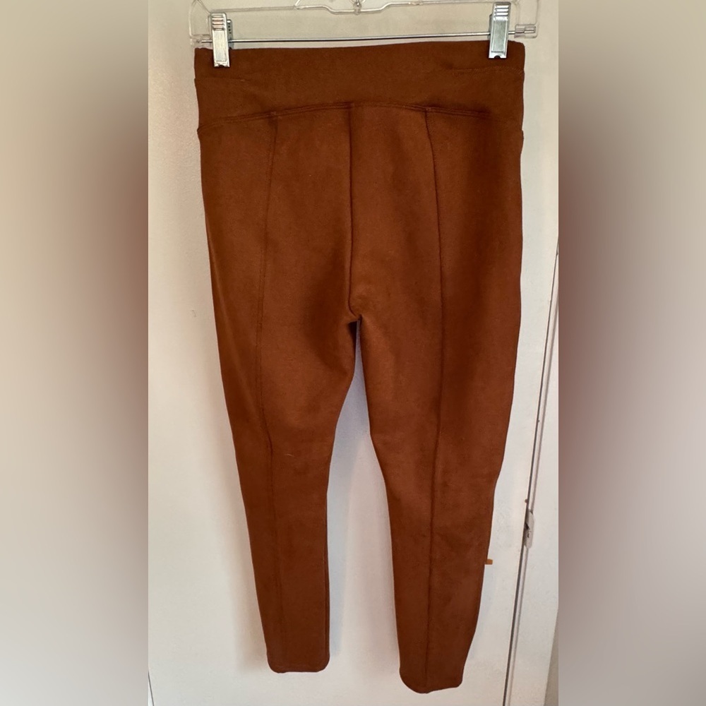 Spanx Faux Suede Leggings Rich Caramel Brown High Waisted Shaping Pants S Petite - Picture 4 of 9